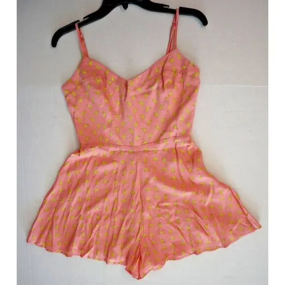ZARA 7385/143/620 Women's XS Pink Banana Print Spaghetti Strap Romper - Picture 8 of 10